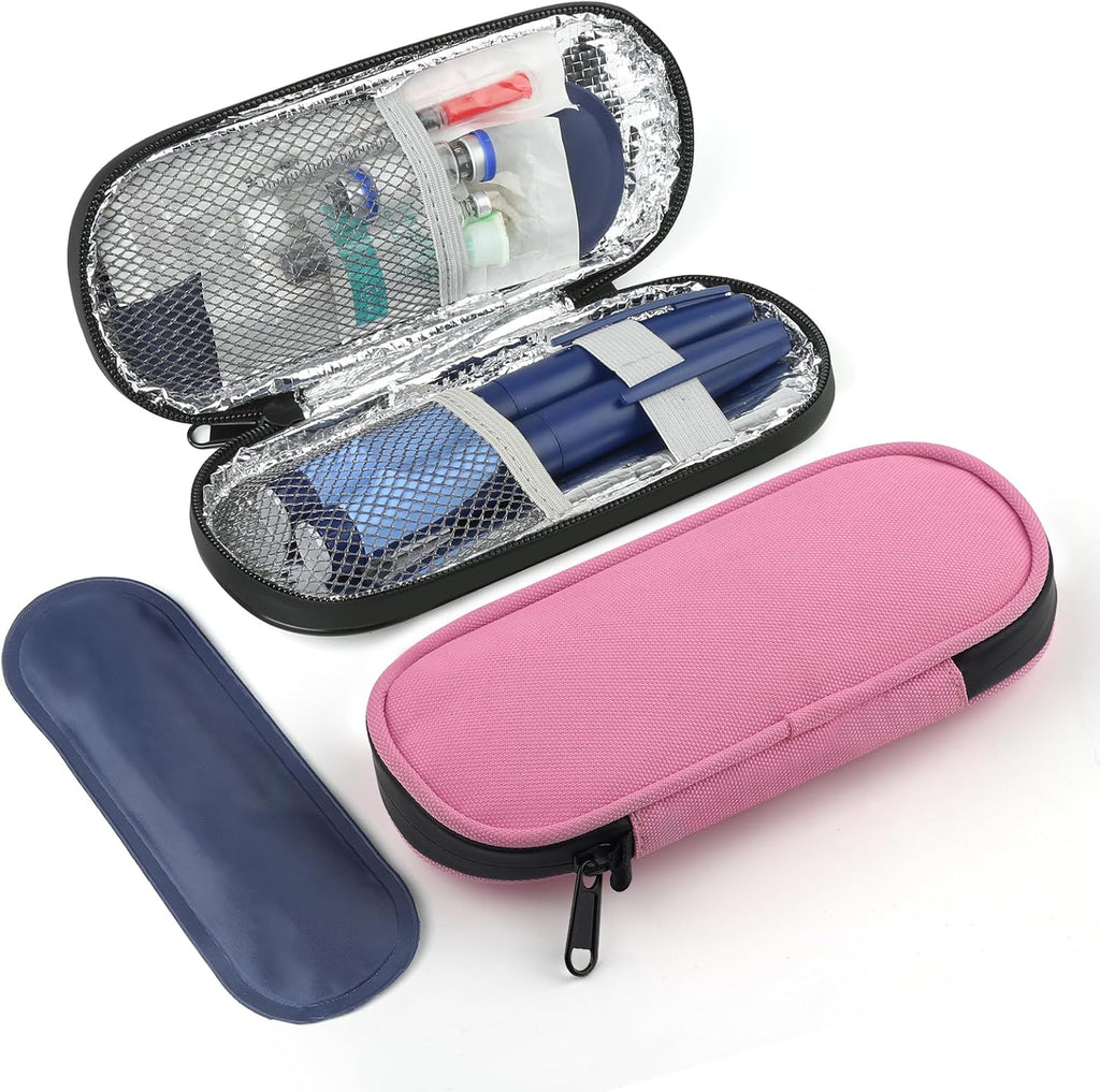 Insulin Pen Cooler Travel Case with 2 Reusable TSA Approved Ice Packs, Diabetic Medication Insulated Cooler Bag for Insulin Pens and Other Diabetic Supplies Storage Pink