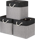 Bidtakay Fabric Cube Storage Bins for Organizing 13x13 Large Storage Baskets Decorative Storage Bins for Home Storage Set of 3 Shelf Organizer Bins for Toy Storage (Black&grey)