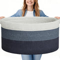 125L Extra Large Blanket Basket, 25" x 16", Jumbo Laundry Woven Cotton Rope Basket with Handles, Baby Toy Storage, Gradual Blue