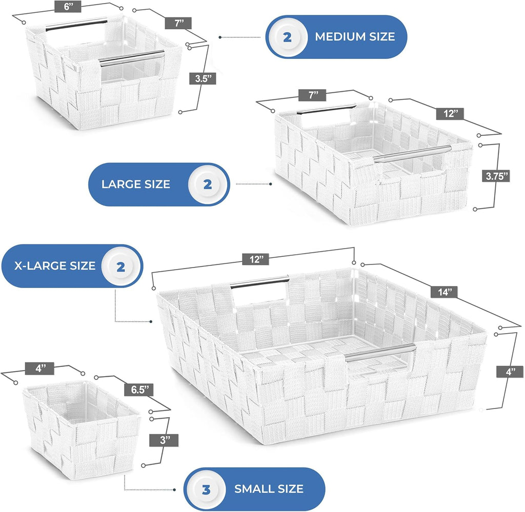 Sorbus Set of 9 Woven Storage Baskets – Mesh Hand-Woven Baskets for Organizing, Fabric Storage Bins for Linen Closet Organizer, Storage Baskets for Shelves, Home Organization and Decor (White)