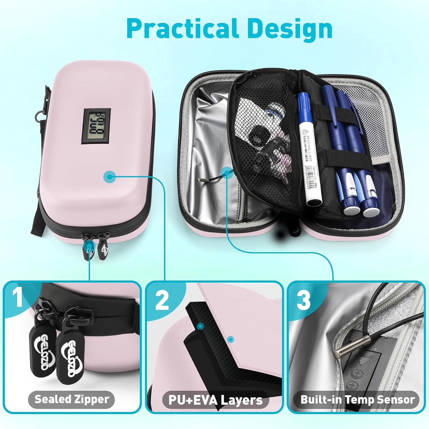 Insulin Cooler Travel Case Diabetic Medication Insulated Cool Organizer with 2 Reusable Ice Packs for Insulin Pen and Other Diabetic Supplies, for the Daily Life and Trip, Pink Color