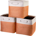 Fabric Cube Storage Boxes Foldable Storage Bins 13-Inch Orange and Beige Patchwork Storage Baskets Cube Storage Bins with Handle Cube Inserts Storage for Home and Office Supplies 3 Pcs/Pack, Sy-1