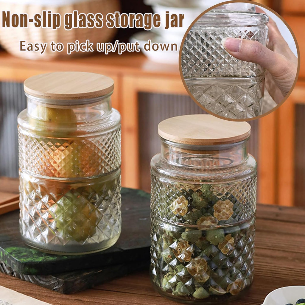 Viovian Vintage Glass Jar with Lid Wood Spoon 60 OZ Round Thick Glass Storage Jars Airtight Lids Decorative Canister Container for Food Candy Cookie Sugar Coffee Tea Nuts Snack Bath Salt