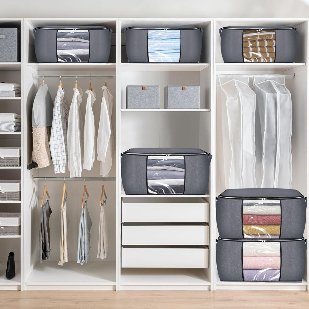 10 Pack Clothes Storage Bags, 90L Large Blanket Storage Bag Comforter Storage Bin with Reinforced Handle and Lid Foldable Closet Organizer and Storage Containers for Bedding Pillows Sheets and Duvet