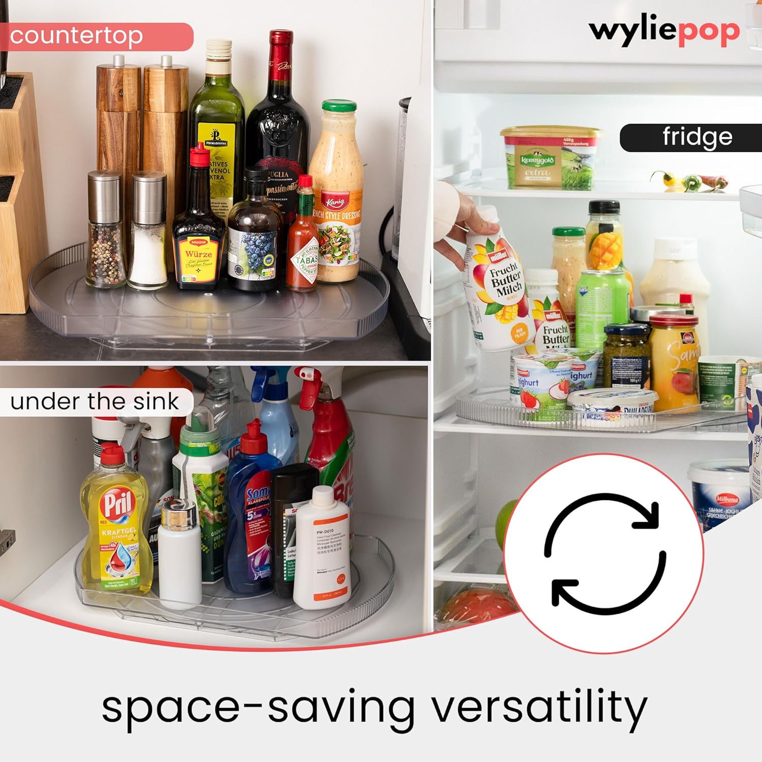 Lazy Susan for Refrigerator - 360° Turntable Refrigerator Organizer and Storage Tray for Fridge, Cabinet & Pantry - Large, Premium Rectangle Lazy Susan (16.5"x11.5"x1.5")