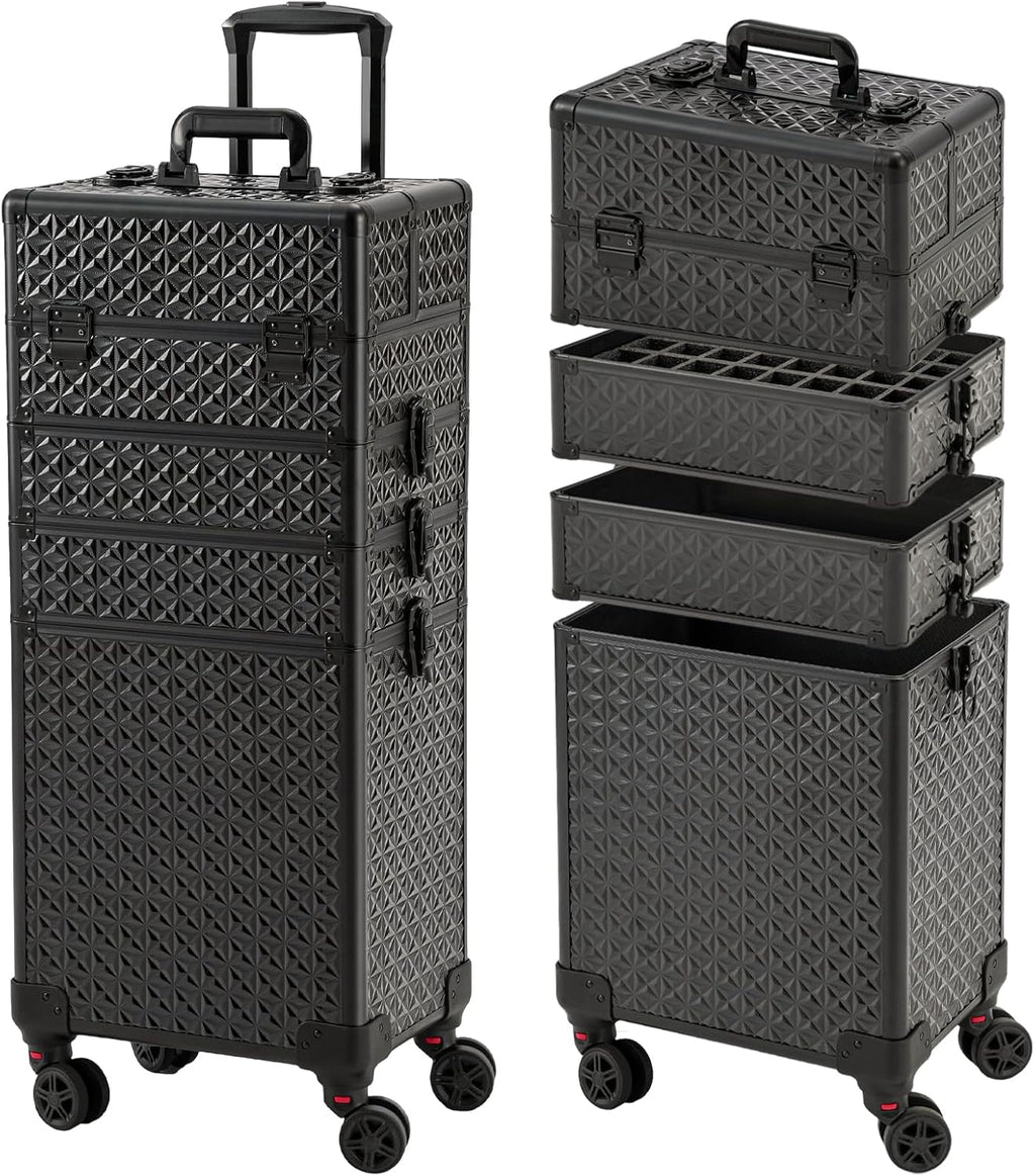 Leeora&Leekoo Portable Multi-Storey Nail Case for Nail Tech Organizer - Wheels Makeup Case Organizer, Cosmetic Case, Makeup Train Case, Make Up Case (Black)