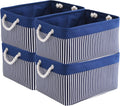 TcaFmac Storage Basket for Organizing - Large 4 Pack Foldable Storage Bins Baskets for Shelves with Ropes, Fabric Storage Cubes for Cloth Toy Gift Kids (Navy & White 16x12x8 inch)
