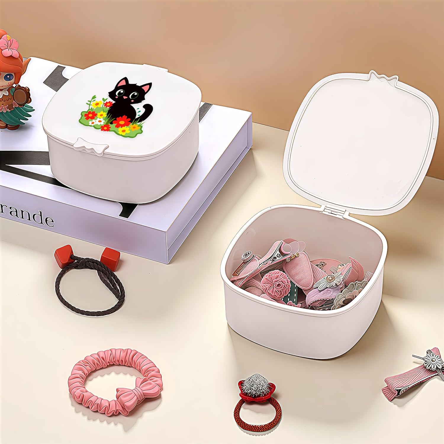 Small Hair Accessories Organizer Box For Girls Kids Teens Women, Hair clips/Ties/bands/pins/barrettes/scrunchies Organizer and Storage! (Cat)