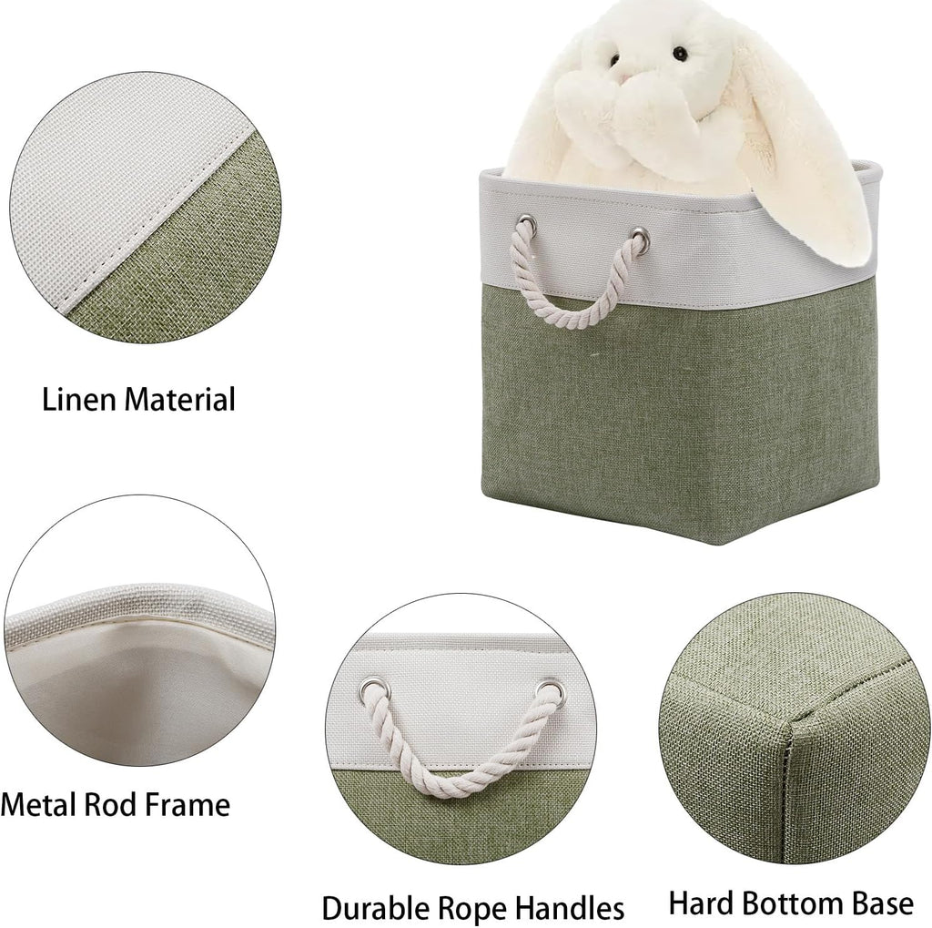 Fabric Storage Cubes, 11 inch cube storage bin with Handles, 11x11cube storage organizer bins, Collapsible Storage Bins for Shelves and Home, Cubby Storage Bins (white-green, 10.5x10.5x11in)