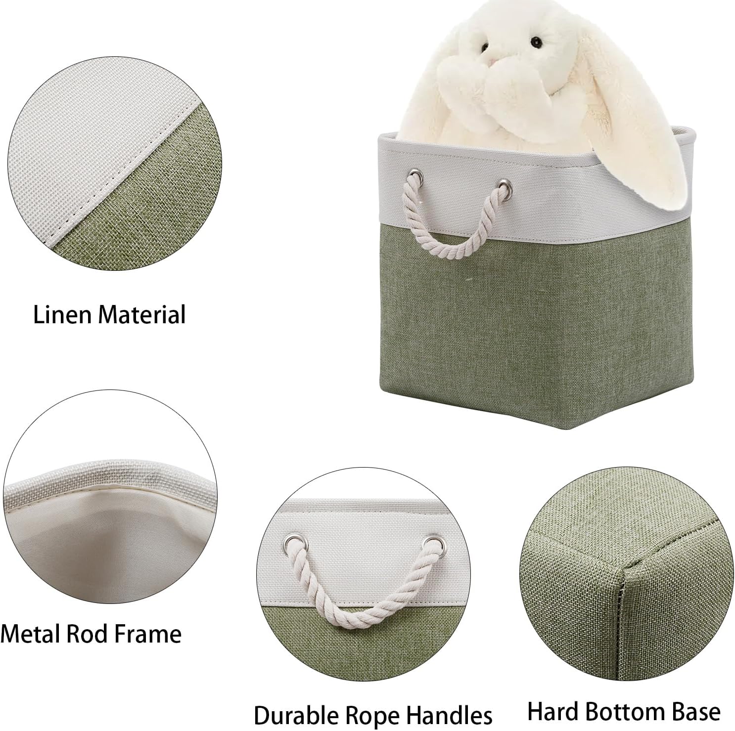 Fabric Storage Cubes, 11 inch cube storage bin with Handles, 11x11cube storage organizer bins, Collapsible Storage Bins for Shelves and Home, Cubby Storage Bins (white-green, 10.5x10.5x11in)