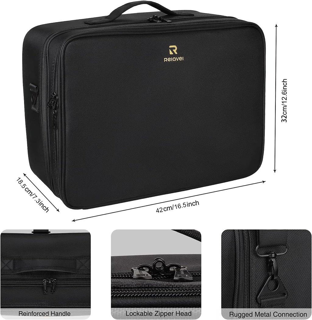 Extra-large Makeup Case, a Must for Double-layer Travel, a Storage Case for Professional Makeup Artists to Put Cosmetics, with Adjustable Partitions and Support