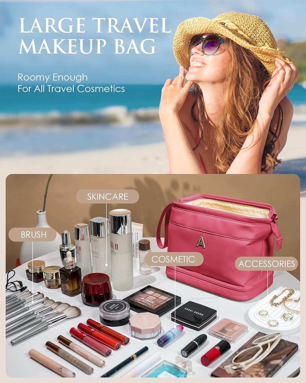 Initial Gifts for Women, Makeup Bag for Women, Bridesmaid Engagement Gift for Her Travel Toiletry Bag Make Up Bag Pouch for Purse Bridal Shower Gifts for Engagement Wedding Bridesmaids Gift