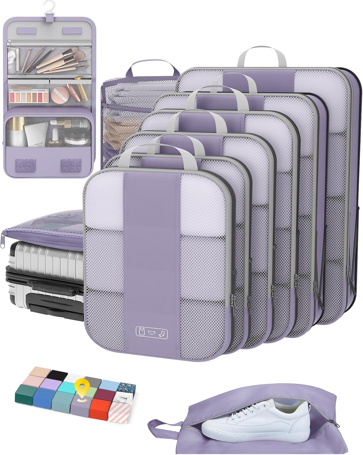 10 Set Compression Packing Cubes for Travel Essentials,Compressible Expandable Packing Cubes for Suitcase,OlarHike Luggage Organizer Bags for Travel,Handy Helper for Organizing Clothes(Purple Gray)