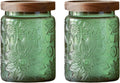 Set of 2 Vintage Glass Jars, Green Glass Storage Jars with Solid Wood Lids (23.7 oz) for Kitchen, Pantry, Candy, Flour, Oatmeal, Coffee Beans, Pet Food, Laundry Detergent, Cute Jar (Green, 2 Pack)