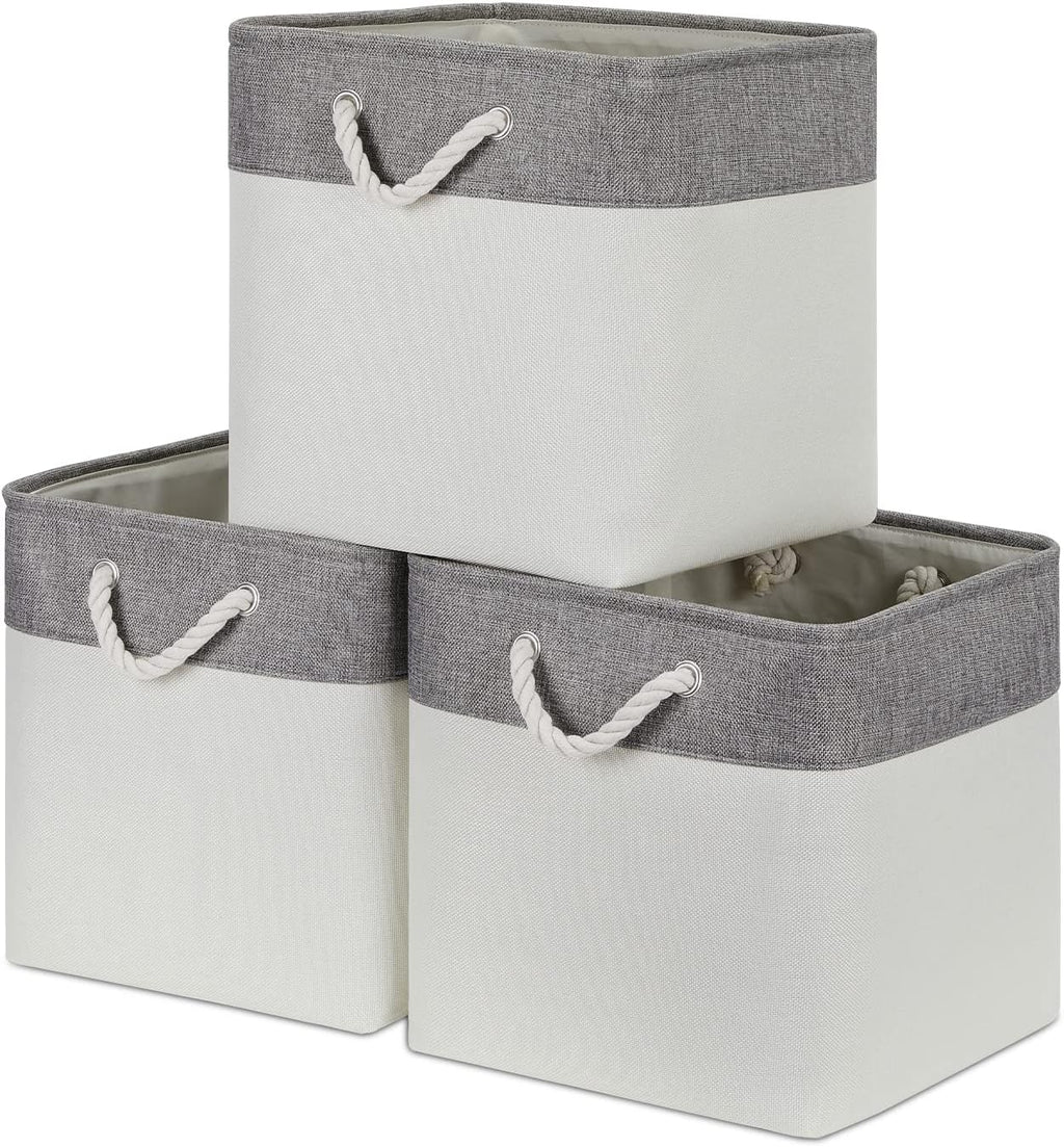 Bidtakay Fabric White Baskets for Shelves Set of 3 Cube Storage Large Organizer Bins 13x13 Closet Storage Bins for Home Office Nursery Collapsible Storage Bins for Organization