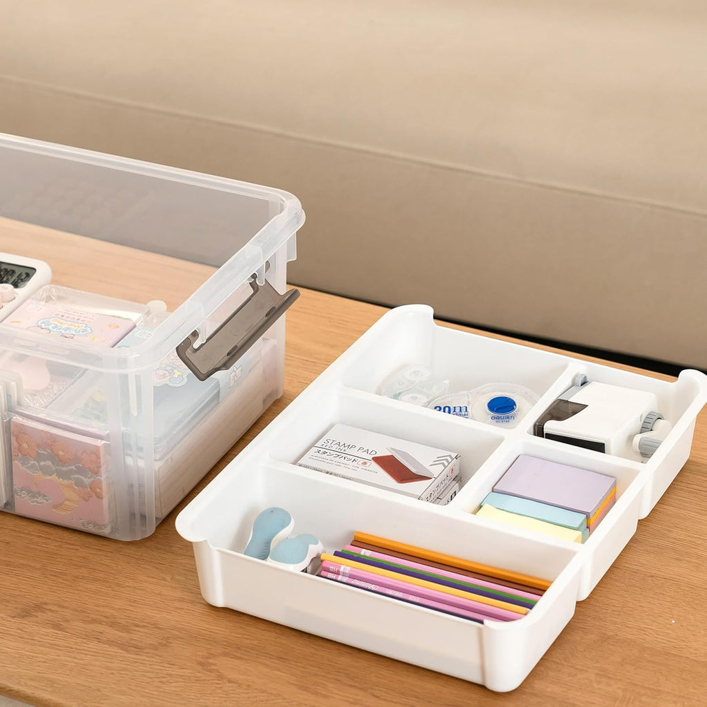 17 Quart Plastic Storage Box with Removable Tray Caddy Clear Art Supply Craft Organizers Playroom Container Organizer with Lid for Bead Crayon Tool Sewing Playdoh