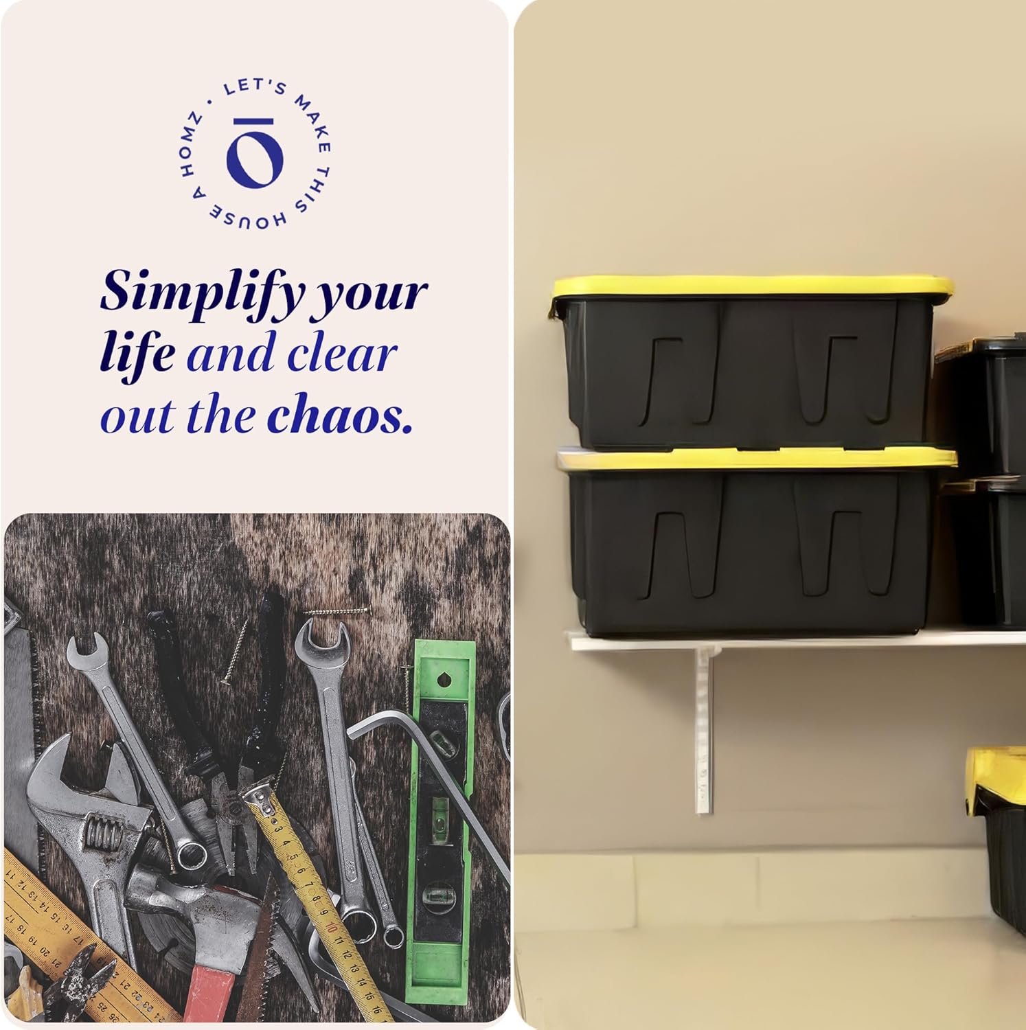 HOMZ 2-Pack Durabilt Tote, Heavy Duty Plastic Storage Bins with Lids, 34 Gallon, Black/Yellow - Stackable Organizing Containers for Home, Garage, and Office