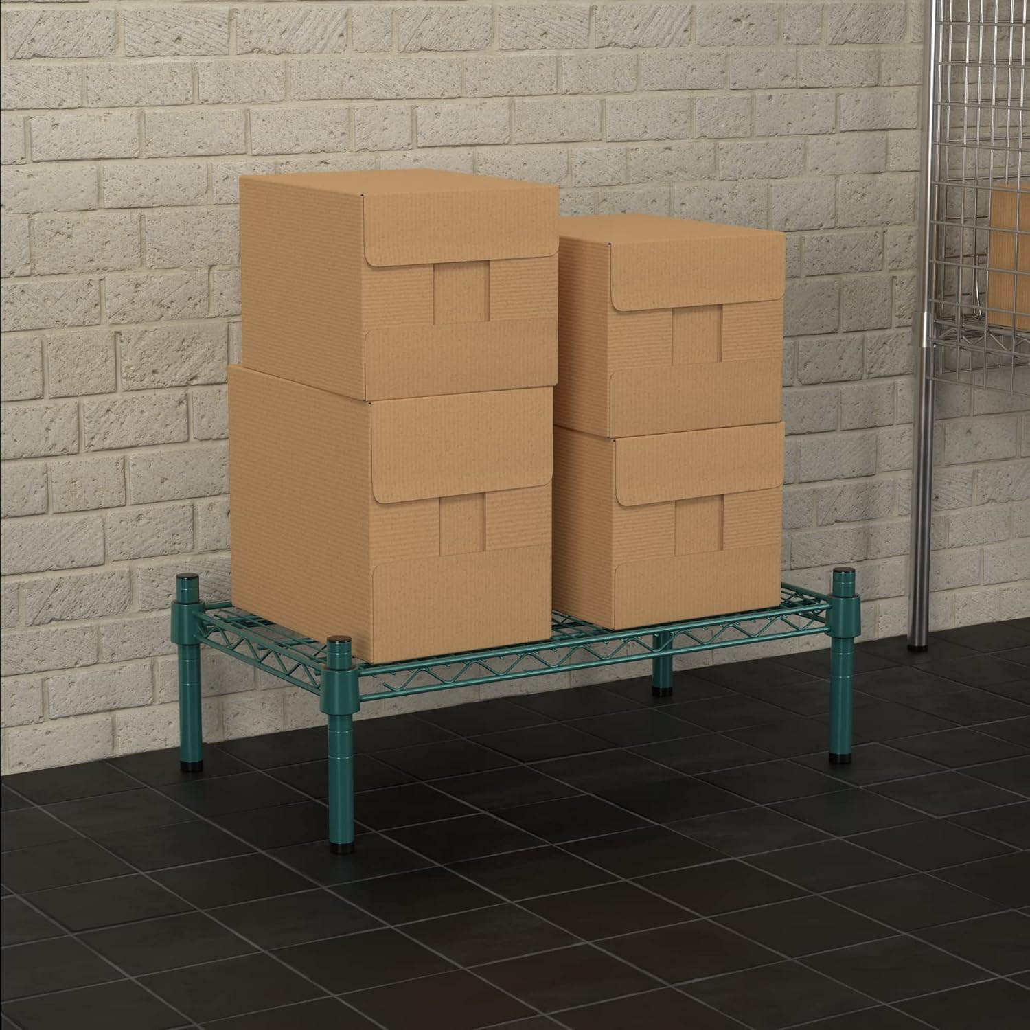 14" x 24" NSF Green Wire Stationary Dunnage Storage Rack with 8" Posts Ideal for Commercial Kitchen Home Garage Warehouse Shelters