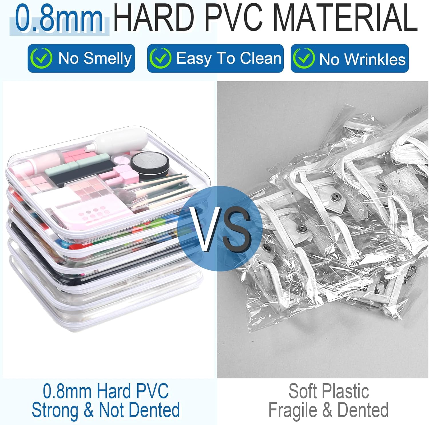 Sanwuta 6 Pcs Clear Hard Zipper Case Hard Plastic Zipper Pouches Transparent Makeup Bag Pencil Pouches for Travel Snacks Christmas Trinket Storage Organizer Box(White,13.78 x 11.81 x 2 Inch)