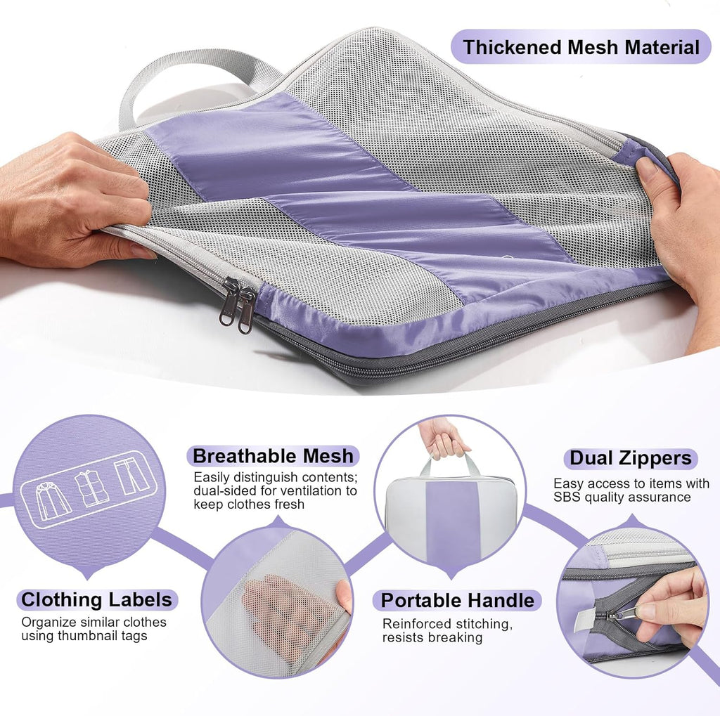 10 Set Compression Packing Cubes for Travel Essentials,Compressible Expandable Packing Cubes for Suitcase,OlarHike Luggage Organizer Bags for Travel,Handy Helper for Organizing Clothes(Purple Gray)