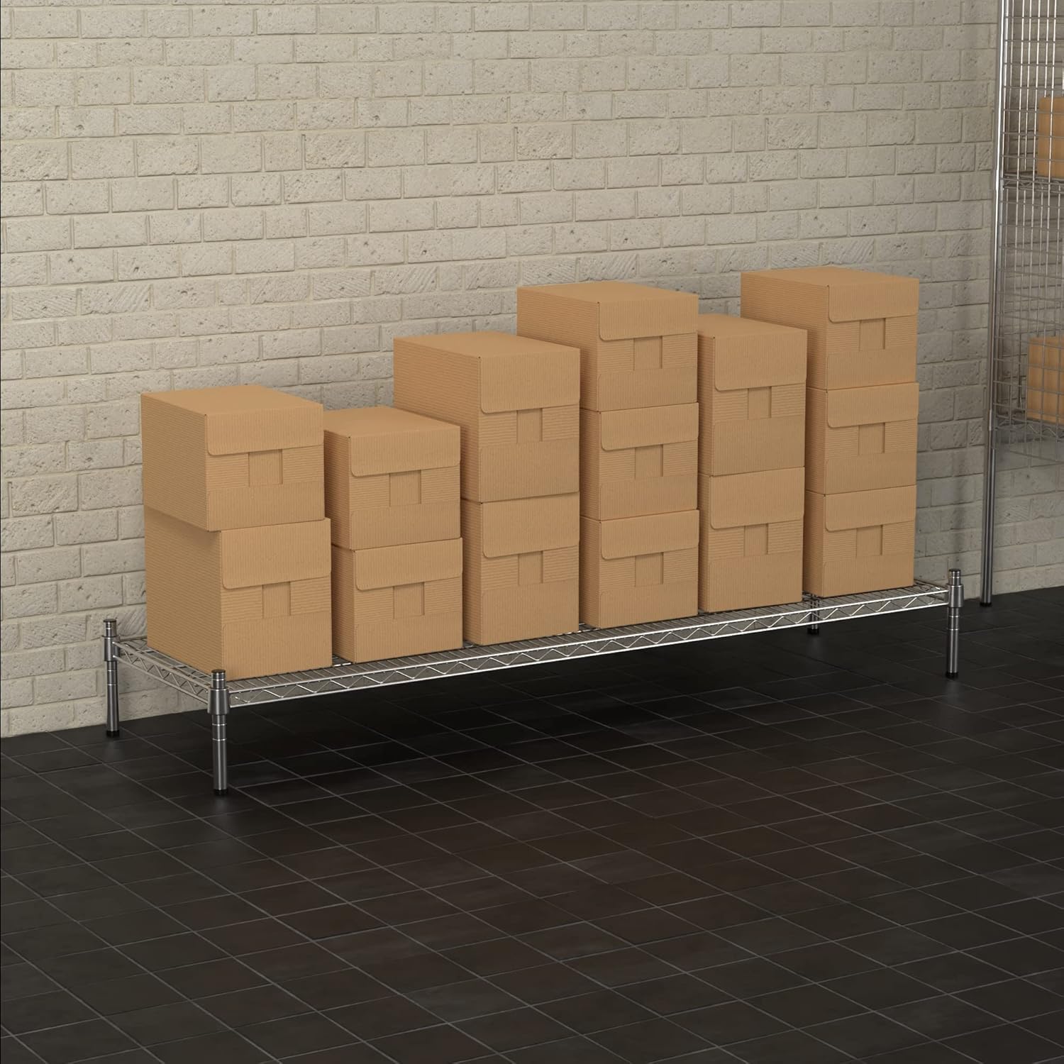 18" x 60" NSF Chrome Wire Stationary Dunnage Storage Rack with 8" Posts, Ideal for Commercial Kitchen, Home, Garage, Warehouse, Shelters