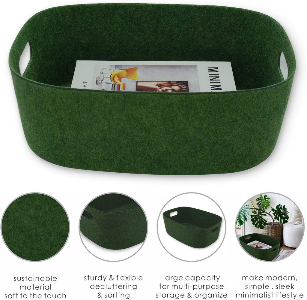 Welaxy Large Storage Basket Felt Open Desk Organize bin Shelf baskets with handles light weight carry for Magazines Books Junk Kids Toys Pet toy Clothes Laundry (Forest Green)