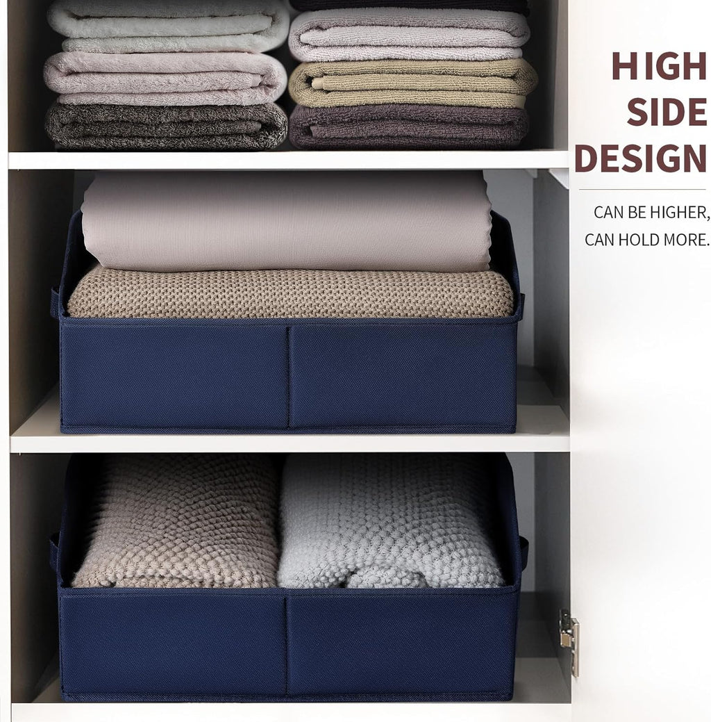 Closet Baskets for Shelves Trapezoid - Decorative Storage Baskets with Handle, Closet Bins for Organization, Shelf Storage Bins for Clothes, Books, Home, Office, 4 Pack, Navy Blue