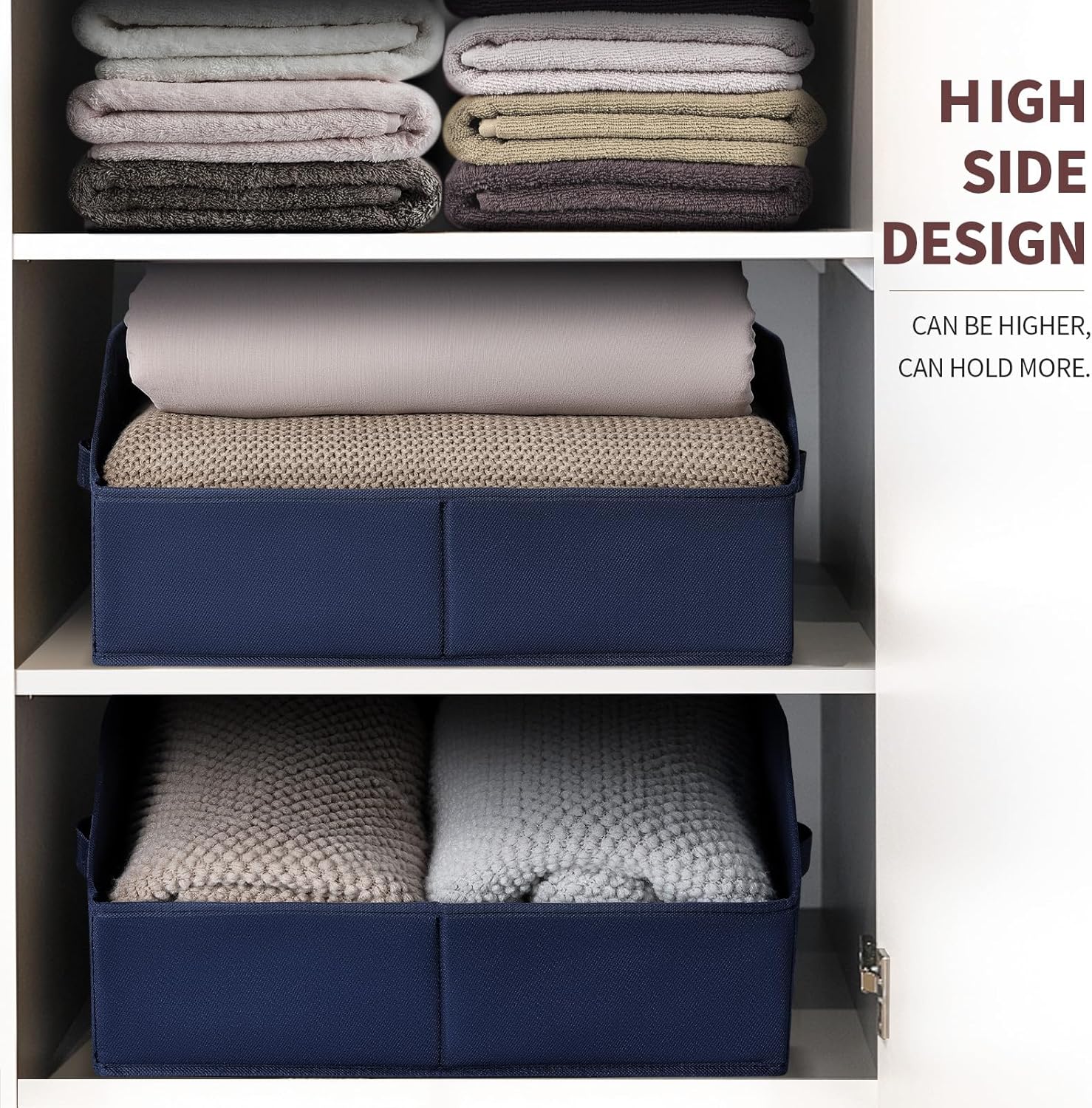 Closet Baskets for Shelves Trapezoid - Decorative Storage Baskets with Handle, Closet Bins for Organization, Shelf Storage Bins for Clothes, Books, Home, Office, 4 Pack, Navy Blue