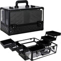 Ver Beauty Makeup Train Case 14 inch Armored Acrylic Large Portable Cosmetic Case 6 Trays Professional Storage Organizer Box Make Up Artist Jewelry Nail Kits Crafts Display Brush Holder- Black