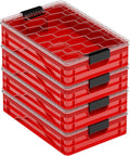 SIDIO Quarter Crate 4 Pack of Stackable Storage Bins - Organizer Bins with Dividers for Garage Organization, Home Storage - Heavy Duty Plastic Containers - 19.16” x 12.75”x 4.57” (Red)