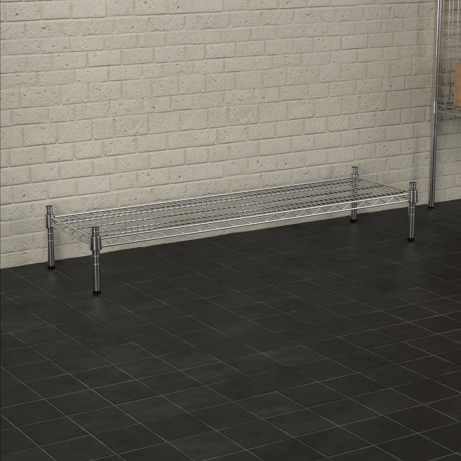 14" x 48" NSF Chrome Wire Stationary Dunnage Storage Rack with 8" Posts, Ideal for Commercial Kitchen, Home, Garage, Warehouse, Shelters