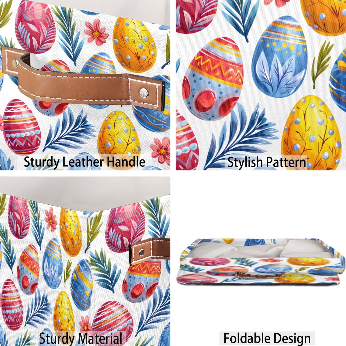 TropicalLife 13x13x13 Inch Large Fabric Storage Cube Easter Eggs Foldable Storage Bin with Handles Organizer Boxes Cube Basket for Shelves Organizing Closet