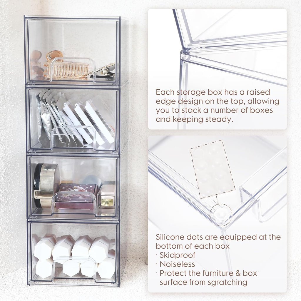 Sea Team 2-Pack Clear Makeup Organizer with Drawers, Acrylic Plastic Cosmetic Display Case, Jewelry Storage Box, Holder for Dresser, Bathroom, Vanity, Kitchen Cabinets, Pantry, Countertop