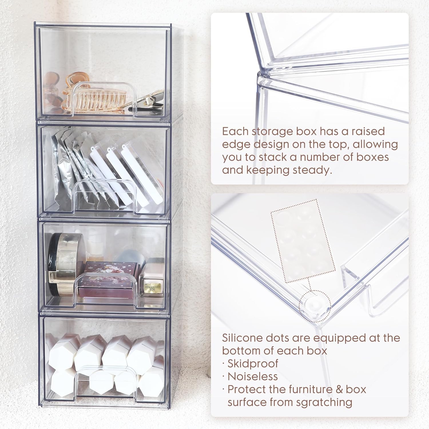 Sea Team 2-Pack Clear Makeup Organizer with Drawers, Acrylic Plastic Cosmetic Display Case, Jewelry Storage Box, Holder for Dresser, Bathroom, Vanity, Kitchen Cabinets, Pantry, Countertop