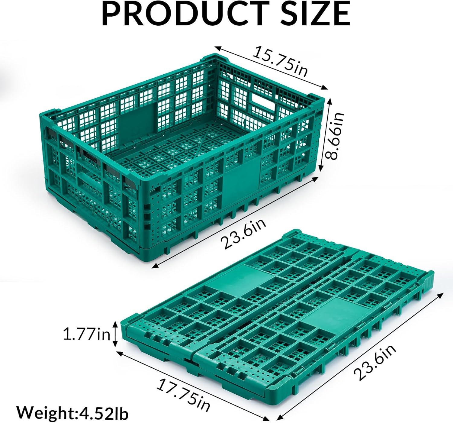 Collapsible Storage Crates, 52 Liter Heavy Duty Foldable Plastic Crates , Storage Baskets and Bins 23.6" L x 15.7" W x 8.6" H Stackable Dairy Milk Crates for Office, Home, Toy Storage