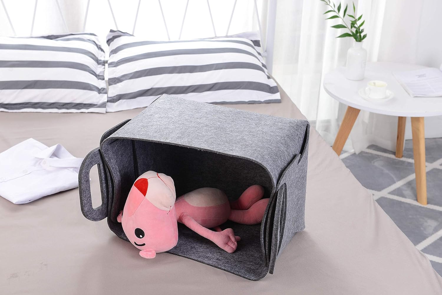 Minoisome Storage Basket Felt Storage Bin Collapsible& Convenient Box Organizer with Carry Handles for Office Bedroom Closet Babies Nursery Toys Laundry (Gray, 15.7inch（L）×11inch（W）×10inch（H）)