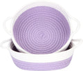 Sea Team 2-Pack Cotton Rope Baskets, 10 x 3 Inches Small Woven Storage Basket, Fabric Tray, Bowl, Round Open Dish for Fruits, Jewelry, Keys, Sewing Kits (Lavender & White)