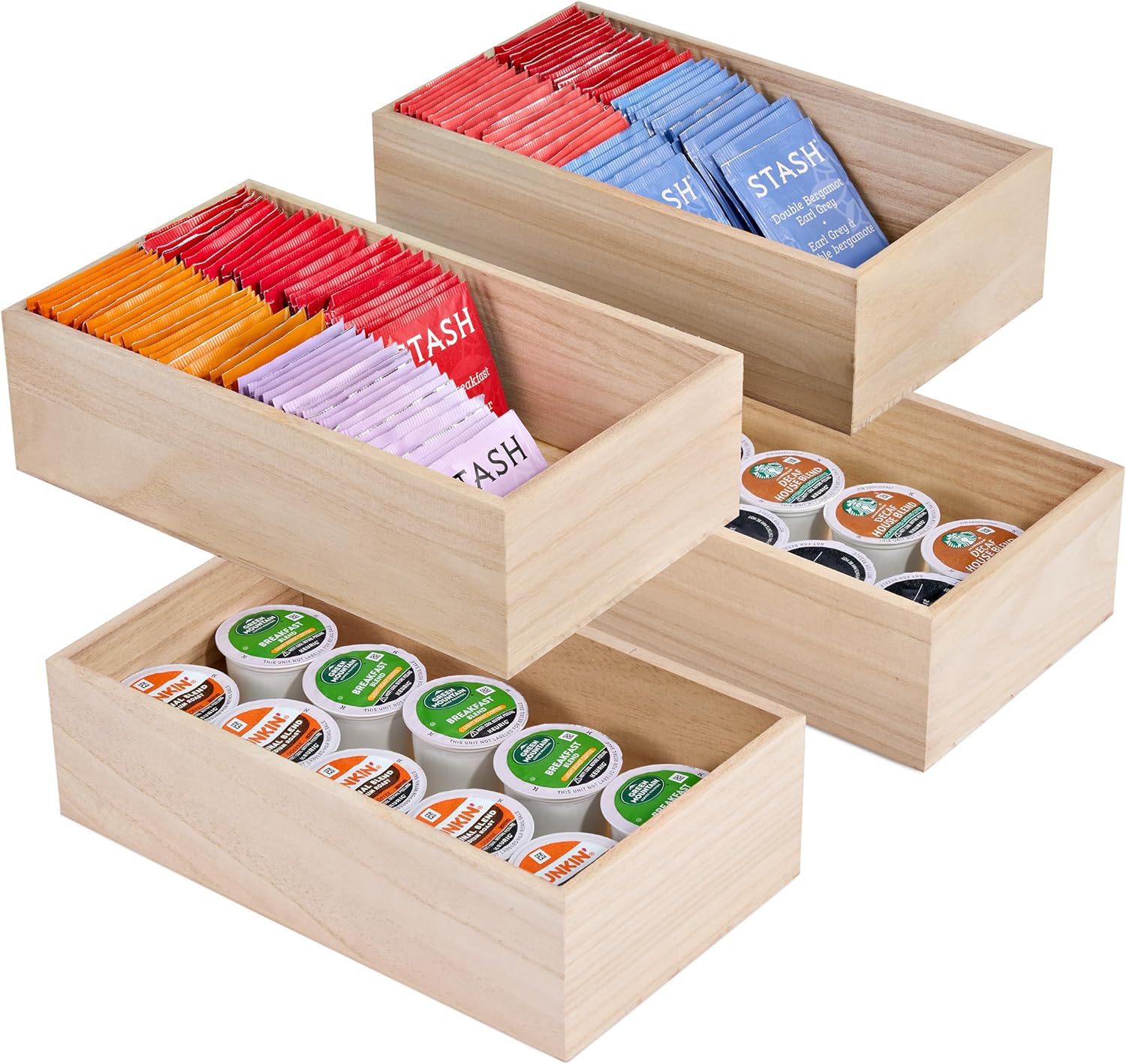 Sorbus Unfinished Wood Crates - Organizer Bins, Wooden Box for Pantry, Closet, Arts & Crafts, Cabinet Organizers, Containers (4 Pack)