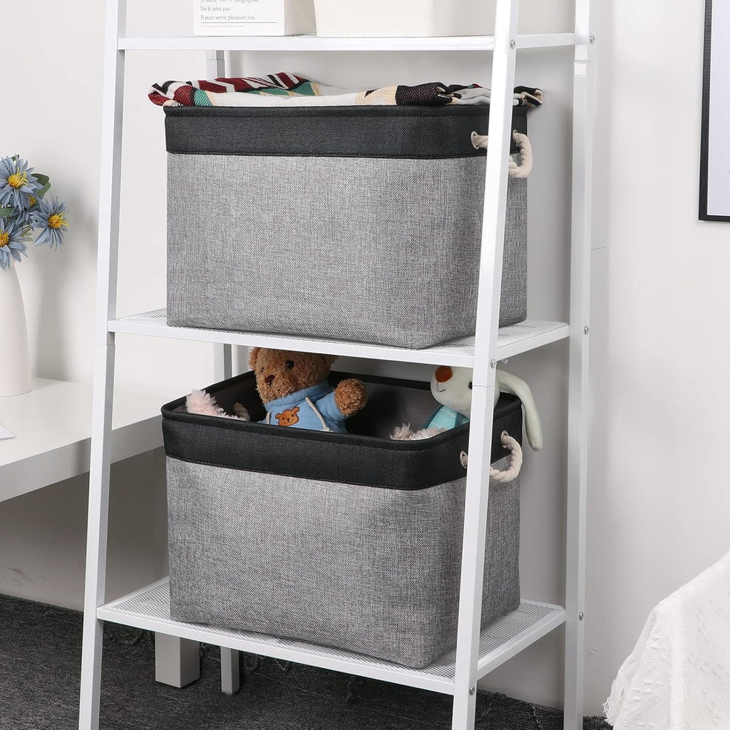 Bidtakay Fabric Storage Baskets with Handles [2-Pack] Large Canvas Organizer 16" X 11.8" X 11.8" Foldable Tall Baskets Rectangular Gift Basket Decorative Storage Bins for Closet, Home(Black&Grey)