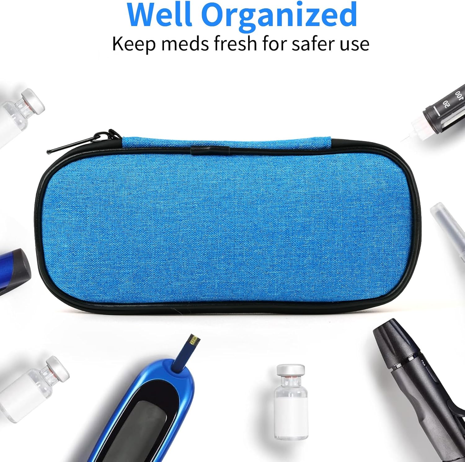 Insulin Pen Cooler Travel Case with 2 Reusable TSA Approved Ice Packs, Diabetic Medication Insulated Cooler Bag for Insulin Pens and Other Diabetic Supplies Storage Blue