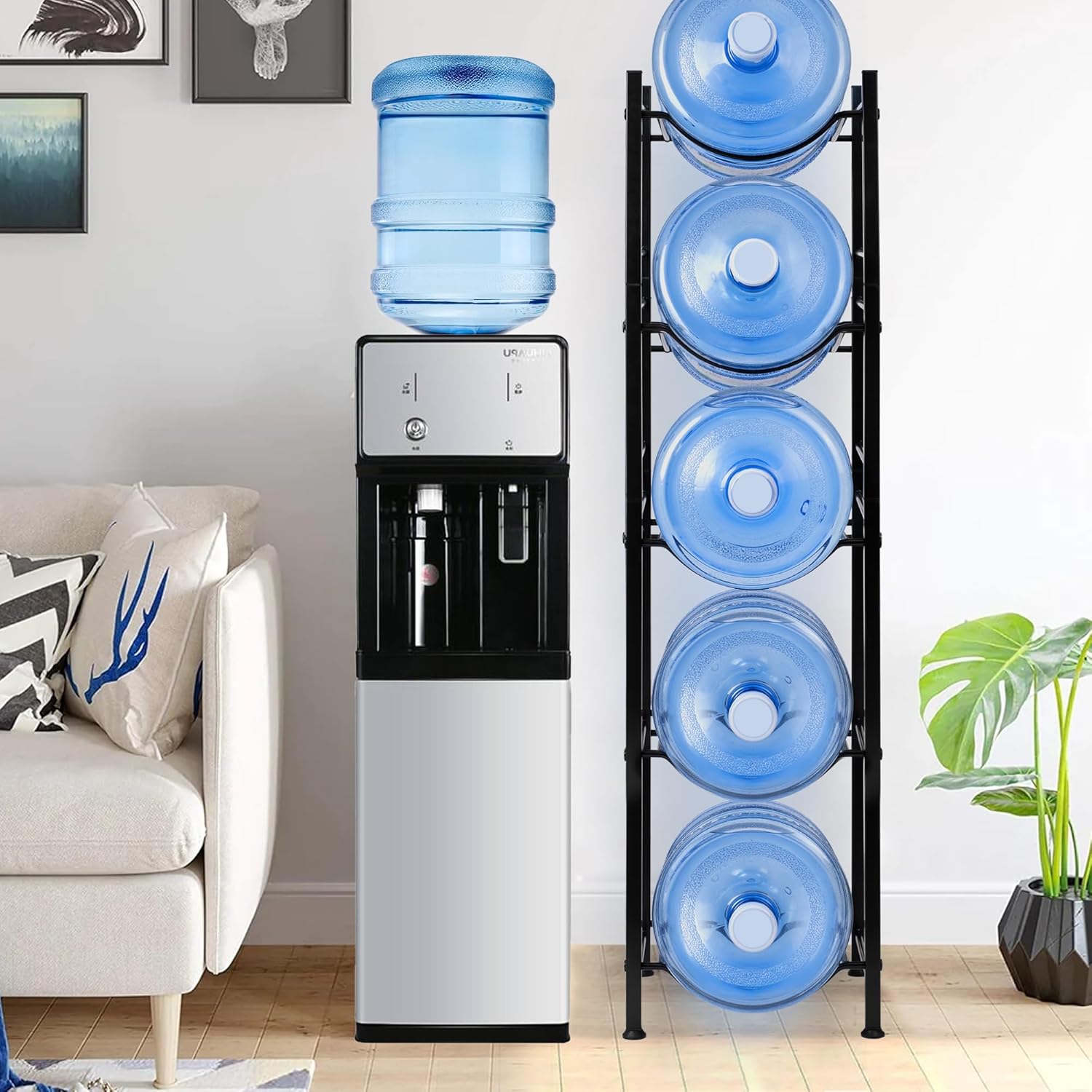 Klvied 5-Tier Heavy Duty Water Jug Organizer, 5 Gallon Cooler Jug Rack for Kitchen, Office, Living Room