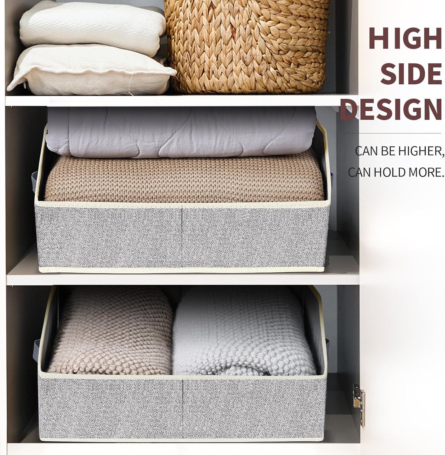 Trapezoid Closet Shelf Organizer - Large Baskets for Organizing, Storage Baskets for Shelves, Cubbies Storage Bins for Clothes, Books, Blankets, 4 Pack, Light Gray