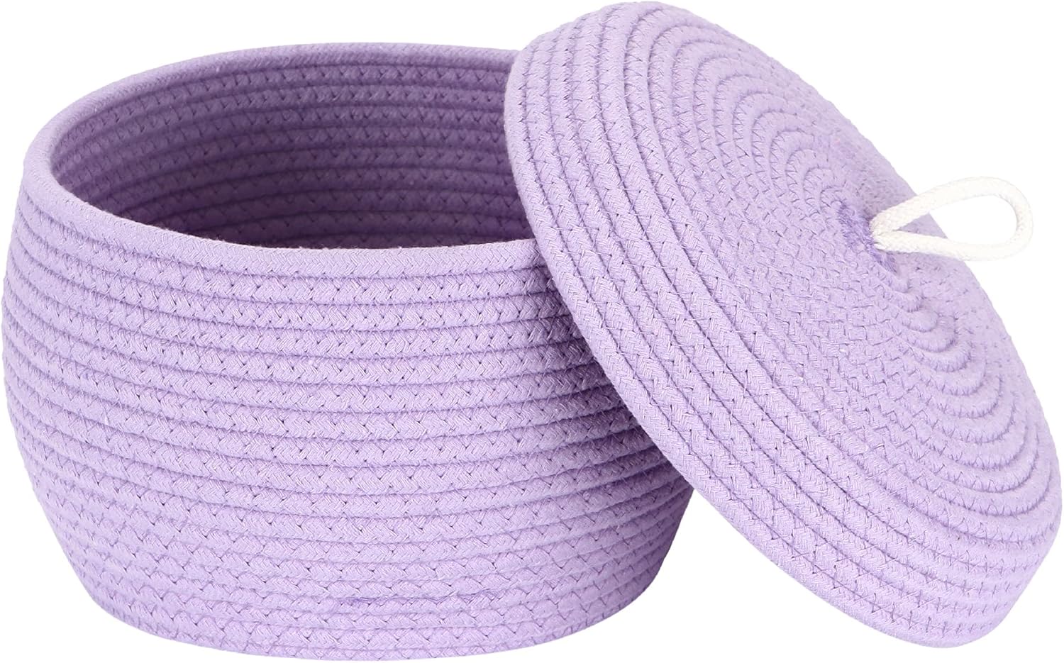 Sea Team Round Cotton Rope Storage Basket with Lid, Decorative Woven Storage Bin, Pot, Caddy, Organizer, Container for Snacks, Towels, Plants, 10 x 7.5 Inches (Small, Lavender)