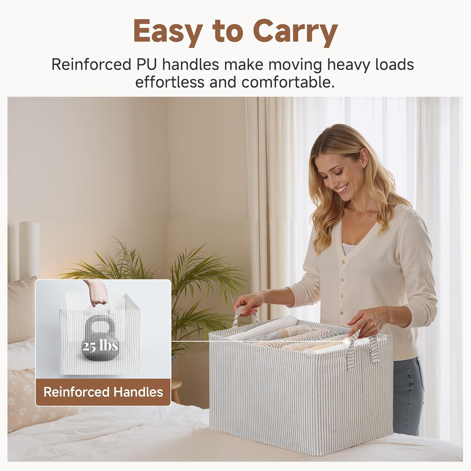 StorageWorks Storage Bins, Fabric Storage Bins for Shelves, Extra Large Storage Baskets with Metal Frame, Closet Baskets and Bins with Handles, Jumbo, Gray and White Stripes, 2-Pack