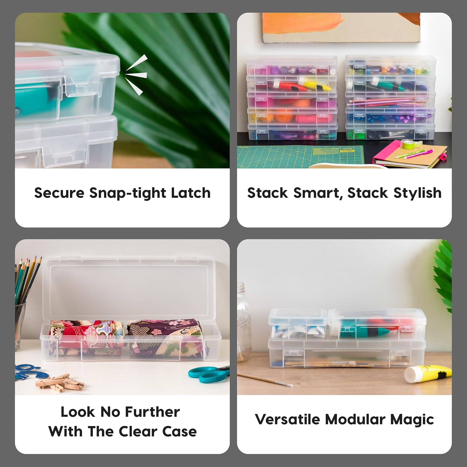 IRIS USA Pencil Case Box Storage Container for Organizing with Snap Lid, 10-Pack, Big Capacity Stackable Plastic Pen Pouch for Craft Hobby Art Supplies Journaling Stationery Sticker, Clear, Large