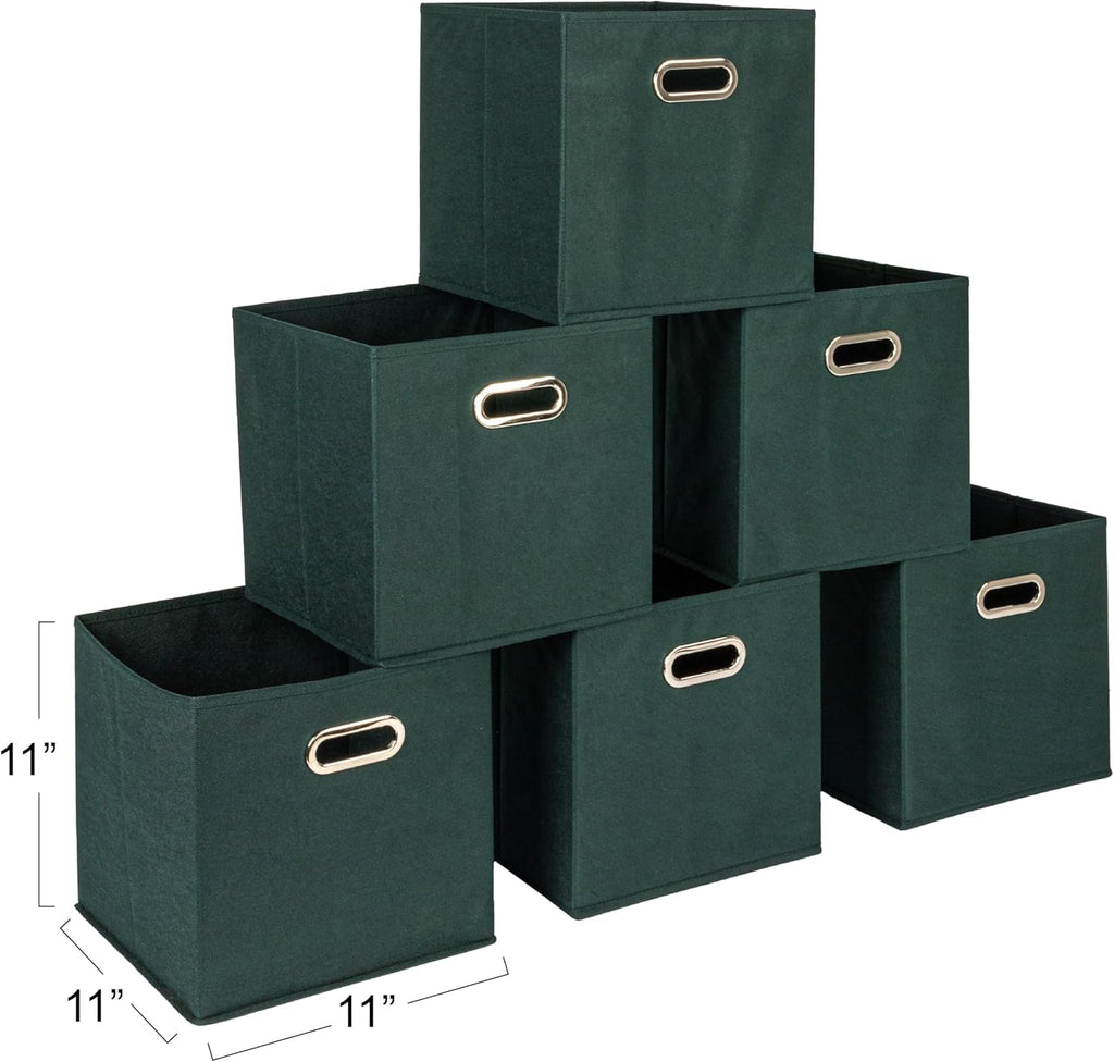 Household Essentials Foldable Fabric Storage Cubes 36-Pack – 11x11x11 Stackable Non-Woven Bins with Chipboard Sides & Grommet Handles – Closet, Shelf, Nursery, or Office Organizer – Dark Green