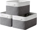 TcaFmac Collapsible Storage Bins for Organization - Large 3 Pack Canvas Storage Basket for Shelves, Organizer Baskets for Organizing for Closet Cloth Dog Toy Baby (White & Grey 16x12x8 inch)