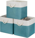 Bidtakay Fabric Baskets for Closets Shelves Lined Set of 3 Large Square Collapsible Storage Bins for Organizing 13 X 13 Cube Storage Bins for Pantry Organization Storage(Teal Blue)