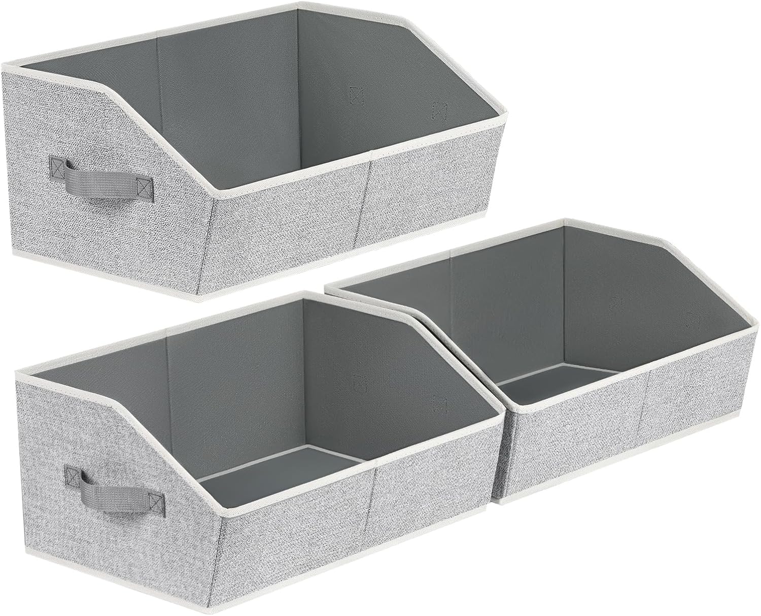 Trapezoid Closet Shelf Organizer - Large Baskets for Organizing, Fabric Storage Box for Shelves, Cube Storage Bins for Clothes, Books, Blankets, 3 Pack, Light Gray