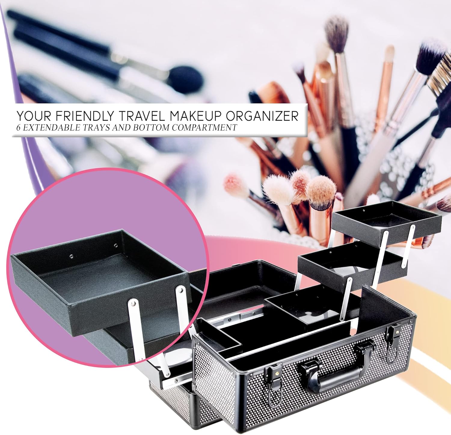 Ver Beauty Professional Train Makeup Case Organizer (Black Crystal)